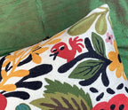 Lumbar Cream Suzani Cushions - Boho Floral Throw Pillows | Outdoor Pillows & Chair Cushions - Hand Embroidered Wool Size - 14x20