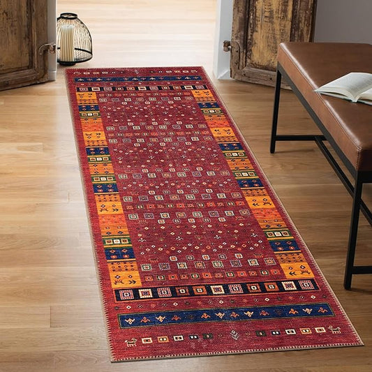 Keen Home Design 2x12 Rug - Machine Washable Runner Rug with Non-Slip Backing, Ideal for Hallway, Entryway, Kitchen, Laundry Room - Vintage, Easy Clean, Durable, Low Pile - (2'6" x 12')