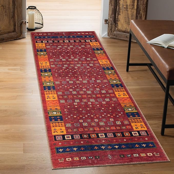 Keen Home Design 2x10 Rug - Machine Washable Runner Rug with Non-Slip Backing, Ideal for Hallway, Entryway, Kitchen, Laundry Room - Vintage, Easy Clean, Durable, Low Pile - (2'6" x 10')