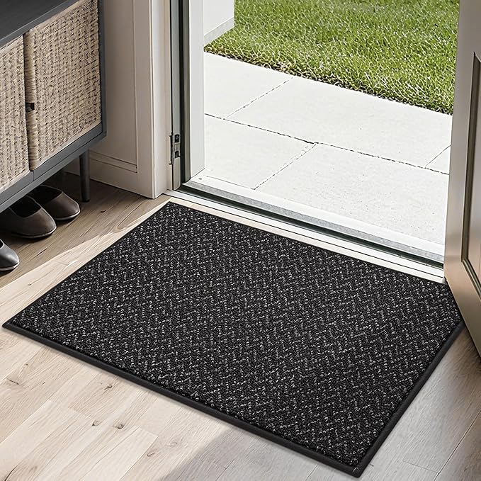COSY HOMEER-Door-Mat 20" x 32" Non Slip Absorbent Entryway Rugs Dirt Trapper Doormats Washable Entrance Mats Low Pile Welcome Floor Mat for Front Back Door and Entry Mats,Black