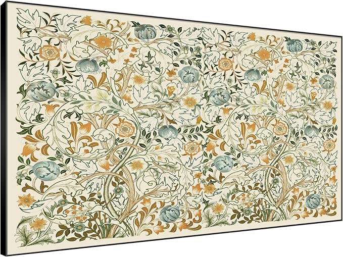 SIGNWIN 46"x72" Extra Large Framed Wall Art Vintage Botanical Floral with Golden and Teal Leaves, Elegant Nature Illustration for Home Living Room Bedroom Decor (Frame Assembly Required)
