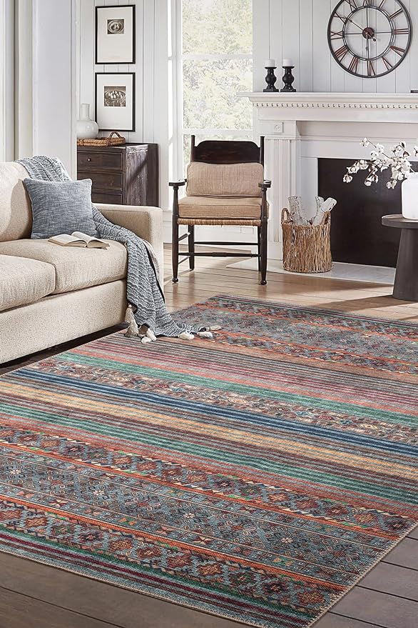Keen Home Design 5x7 Rug - Machine Washable Area Rug with Non-Slip Backing, Ideal for Living Room, Dining Room, Bedroom - Vintage, Easy Clean, Durable, Low Pile Rug - (5' x 7')