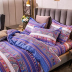 ABREEZE Bohemian Vintage King Size Floral Cotton Bedding Set 3Pcs Duvet Cover Set Boho Purple Paisley 100% Egyptian Brushed Cotton Reversible Home Bedding Collection