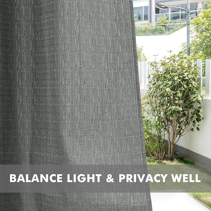 HolidayIdeas 4 Panels Linen Outdoor Curtains for Patio Waterproof Curtains 95 Inch Length-Indoor/Outdoor Curtains Weatherproof, Privacy for Pergola, Porch, Gazebo-110 Wide x 95" Long Light Grey