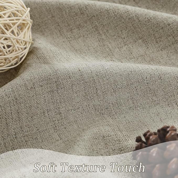 RAIN CITY Light Taupe Blackout Textured 90 Inch Long Linen Blend Curtain Draperies Back Tab with Hooks - Energy Saving Thermal Insulated Curtains for Living Room (2 Panels,W 50 x L 90 Inch)
