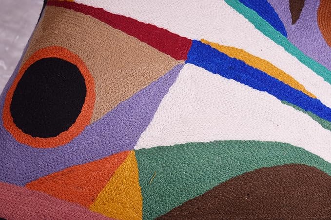 Kandinsky Balancement Decorative Pillow Cover Abstract Toss Pillows Farmhouse Chair Cushion Contemporary Pillow Mid-Century Chair Cushions Hand Embroidered Pillow Wool Size 18x18
