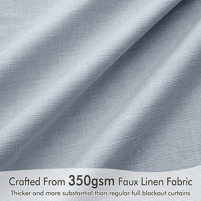 MIULEE 100% Blackout Curtains 90 Inch Long 2 Panels Set for Bedroom, Thick Faux Linen Black Out Curtain Room Darkening Back Tab Pleat Window Textured Drapes with Hooks for Living Room, Chambray Blue