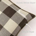 decorUhome Buffalo Plaid Check Throw Pillow Covers 16x16 Set of 2, Outdoor Decorative Farmhouse Neutral Pillow Covers with Stitched Edge for Bed Couch Sofa, Brown and Beige