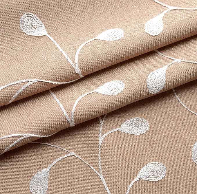 MIUCO Floral Embroidery Semi Sheers Curtain Faux Linen Grommet Window Curtains for Office 52 x 95 Inch 2 Panels, Taupe