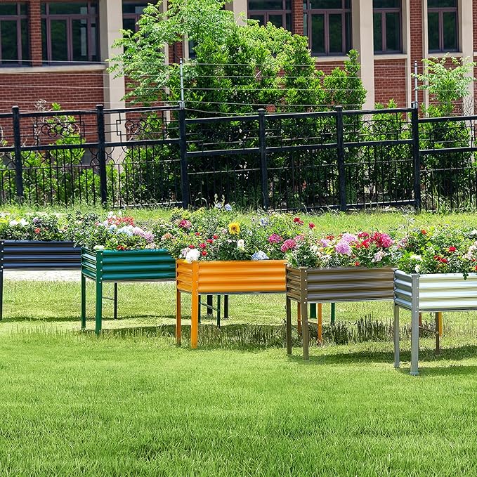 Land Guard Galvanized Raised Garden Bed with Legs, 96×24×32in Raised Garden Beds Outdoor with Drainage Holes, Planter Boxes Outdoor for Backyard, Patio, Balcony, 800lb Capacity, Green