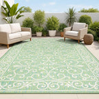 JONATHAN Y Vintage Filigree Indoor Outdoor Area Rug 9X12 Green/Ivory, Charleston Textured Weave for Backyard, Patio, Porch, Easy-Cleaning, High Traffic, Pet-Friendly, Non-Shedding (SMB106K-9)
