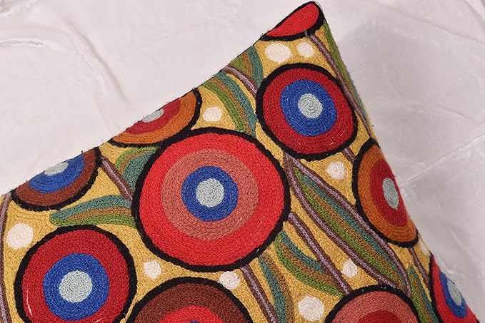 Lumbar Yellow Poppy Floral Pillow Cover Red Poppies Flower Pillows Farmhouse Chair Cushion Floral Poppy Hand Embroidered Size 14x20
