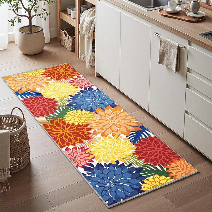 Area Rug 2x6 Washable Entry Rug Multicolored Tropical Botanical Modern Floral Indoor Kitchen Door Mat Entrance Carpet Non Slip for Bedroom Living Room, Porch