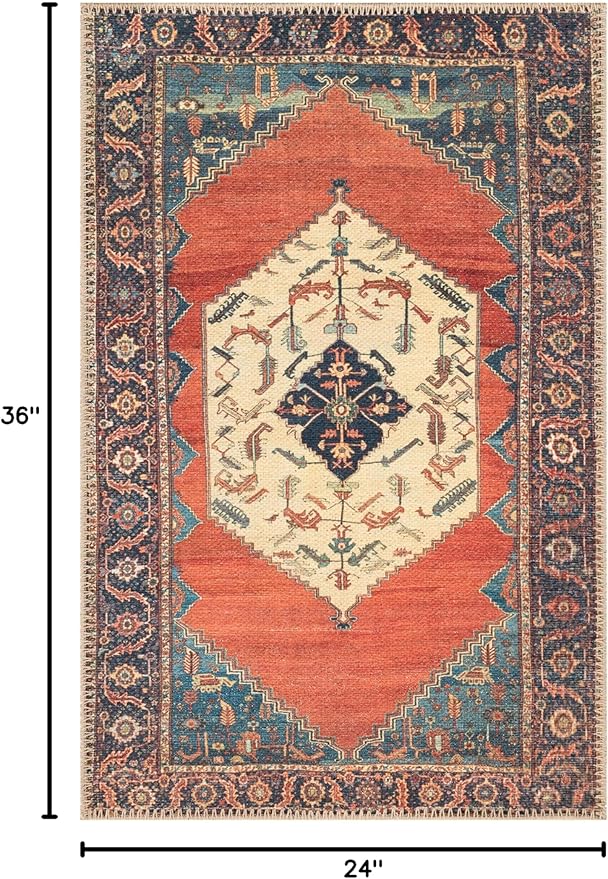 Keen Home Design 2x3 Rug - Machine Washable Entry Rug with Non-Slip Backing, Ideal for Enteryway, Kitchen, Bathroom, Laundry Room - Vintage, Easy Clean, Durable, Low Pile Rug - (2' x 3')