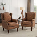 UIXE PU Leather High Back Accent Chairs Set of 2, Upholstered Armchair for Living Room, Retro Wingback Arm Chair Nailhead Trim Single Sofa Bedroom Reading Seat - Brown