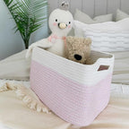 OrganiHaus Woven Storage Baskets for Organizing, Cotton Rope Organizer Bins for Shelves, Closet & Nursery, Dog Toy Basket, Decorative Bins for Toys, Towels & Books - 15x10x9, Pink/Off-White
