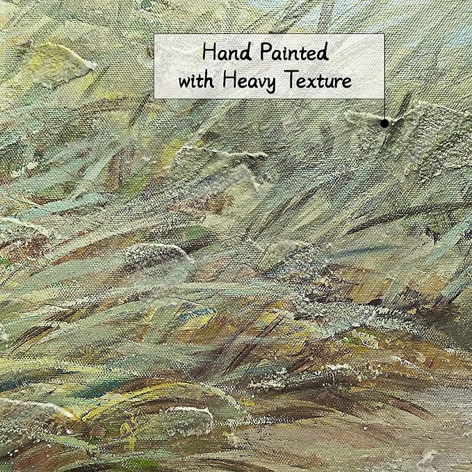 Beach Coastal Canvas Wall Art: Sea Reed Hand Painting Vintage Abstract Blue Ocean Boat Nautical Pictures Modern Seascape Grass Path Artwork Decor for Bathroom Bedroom