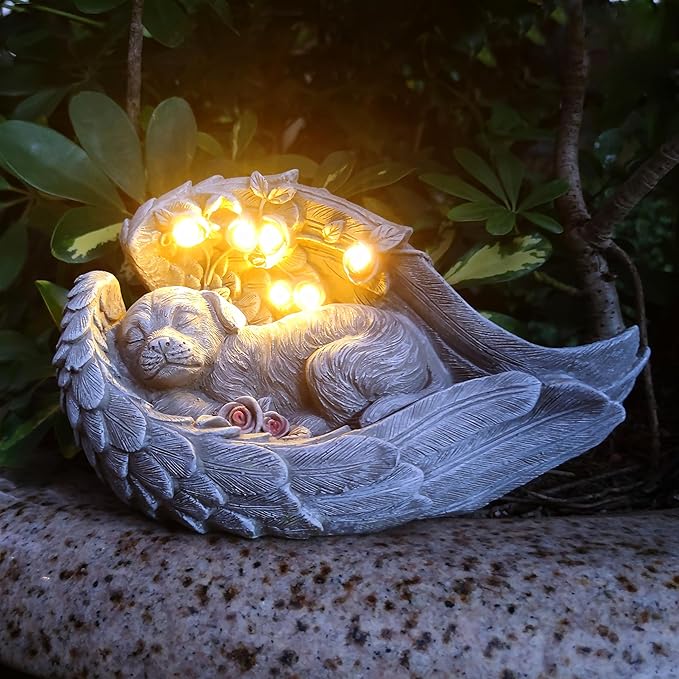 Solar Dog Garden Statues Outdoor Décor- Dog Figurines Solar LED Light Lawn Ornaments - Yard Decorations for Patio, Balcony, Backyard -Unique Birthday House Warming Gifts for Mom