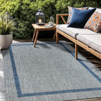 Bordered Outdoor Rug 5x7 Washable Outside Carpet for Indoor Patio Porch Waterproof Easy Cleaning Non Shedding Area Rugs Silver Gray - Blue 5 x 7