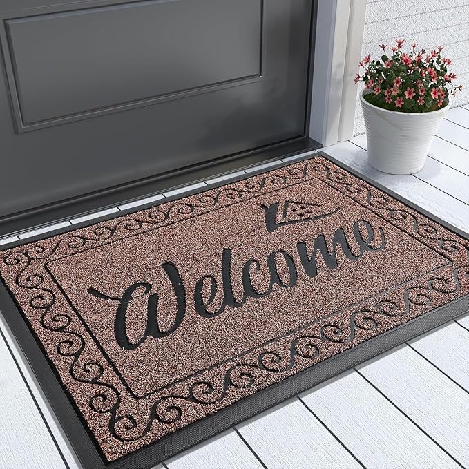 Yimobra Welcome Mat Outdoor Indoor, Waterproof Heavy Duty Front Door Mat Outside Entrance, Extra Sturdy Non-Slip Doormat, Low Profile, Dirt Trapping, 36x24 Inches, Maroon