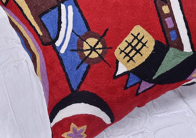 Kandinsky Red Abstract Pillow Cover Gegen Modern Pillowcase Scarlet Reds Abstract Chair Cushion Contemporary Pillow Farmhouse Pillows Couch Handembroidered Wool Size 18x18