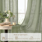 LAMIT Linen Blended Curtains 63 Inches Long, Soft Thick Linen Textured Light Filtering Drapes Bronze Gromment Small Window Drapes for Bedroom/Kitchen/Basement, 2 Panels, 34 x 63 Inch, Sage Green