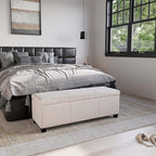 BELLEZE 47 Inch Storage Ottoman, Linen Storage Bench for Bedroom, Living Room, Entryway, Hallway, Foot Rest, Support 300lbs - Beige