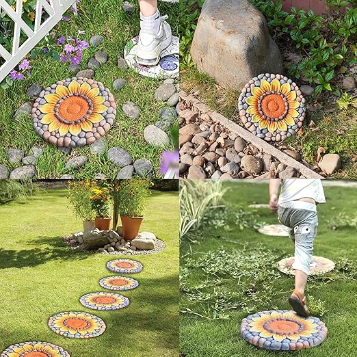 Sunflower Stepping Stones Outdoor Garden - Pavers for Outside Walkway Garden Stones Garden Stepping Stones Outdoor Decorative Stone for Garden 9.5 * 9.5 * 0.7 Inch LC Lcdecohome