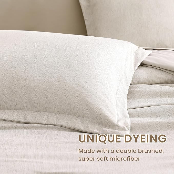 Monbix Queen Comforter Set - 7 Pieces Cationic Dyeing Oatmeal Beige Bed in a Bag Queen Bedding Sets with Comforter, Sheets, Pillowcases & Shams, Reversible Bedding Comforters Sets