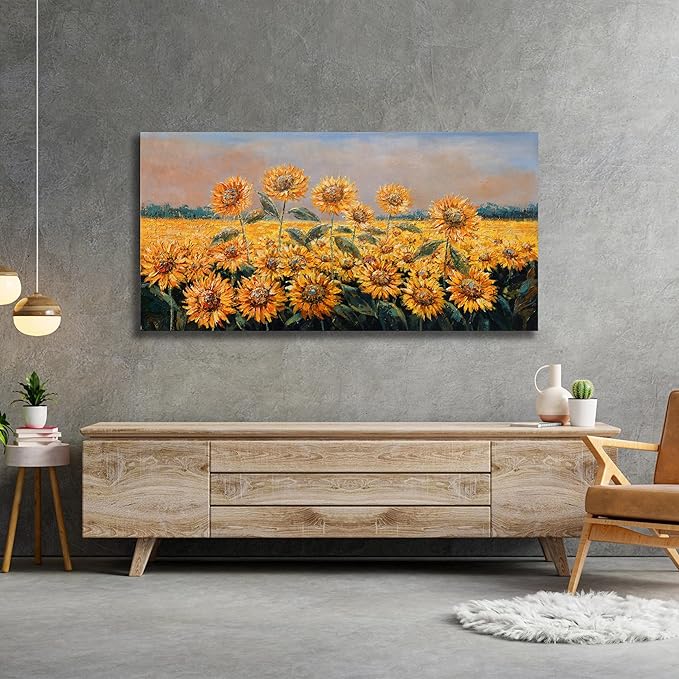 Yuaxker Sunflower Flower Wall Art Modern Yellow floral Canvas Painting Positive Trendy Wall Decor Artwork for Living Room Bedroom Dining Room Office Home Decor 24x48inch