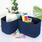 MINTWOOD Design 3-Pack Decorative Woven Storage Baskets for Shelves, Cube Bin Box for Organizing Books, Shoes, Dog Toys, Pantry Closet and Living Room Organizer, Navy Blue