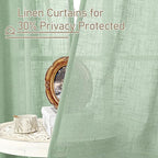 LAMIT Linen Curtains 48 Inch Length 2 Panels, Light Filtering Panels Bronze Grommet Neutral Drapes for Kitchen/Window/Loft Room/Bedroom, 34 x 48 Inch, Fresh Green