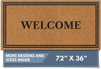 Barnyard Designs Natural Coco Coir Heavy Duty Backing Doormat - Large Cute Non-Slip Front Door Welcome Mat for Outside Entrance or Porch Entry, Brown (36x72, Welcome)