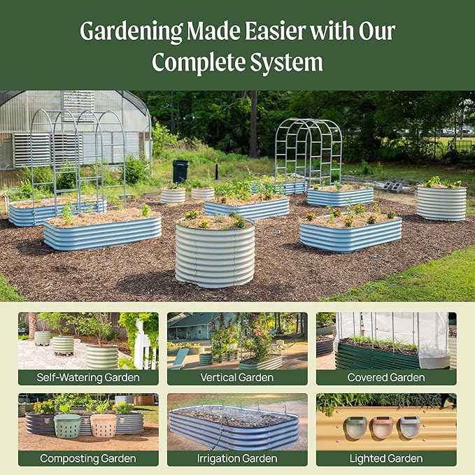 Vego garden 32" Extra Tall Raised Garden Bed Kits, 10 in 1 Modular Raised Planter Box for Vegetables Flowers Fruits Oval Metal Raised Garden Bed- Pearl White