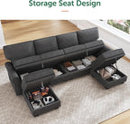 HONBAY Sectional Sofa with Storage Seat U Shaped Couch with Reversible Chaise Convertible Sectional Couches for Living Room,Dark Grey