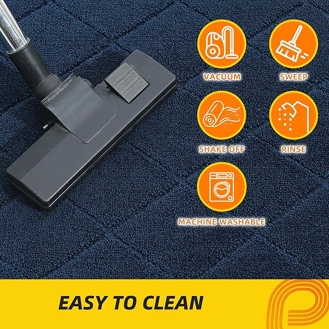 JSEI Dirt Trapper Door Mat 36"x60", Non-Slip Washable Entryway Mats, Dog Door Mat, Stain Resistant and Absorbent Floor Mats, Low Profile Welcome Mat for Front Back Door, Navy Blue