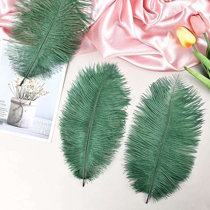 THARAHT Blackish Green Ostrich Feathers 24pcs Natural Bulk 8-10Inch 20cm-25cm for Crafts Wedding Party Centerpieces Mardi Gras Decoration Feather