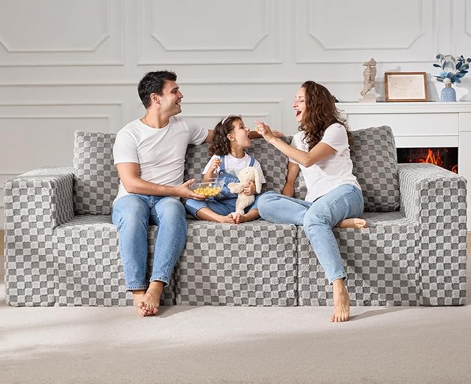 Modular Sectional Sofa 3-Seater Modular Couch with Deep Seat Memory Foam Cloud Chair with Pillows Oversized Sectional Sofa for Living Room Bedroom (Plush Grey, 3-Seater)
