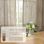 LAMIT Linen Curtains 63 Inch Length 2 Panels for Bedroom, Semi Sheer Drapes Light Filtering Neutral Window Treatments with Bronze Grommet for Living Room Rustic Country Decor, Taupe, 52 X 63 Inch