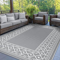 GENIMO Outdoor Rug Waterproof for Patio Decor, 8'x10' Reversible Outdoor Plastic Straw Rug Carpet, Camping Mats for Outdoor Decor, RV, Backyard, Deck, Balcony, Picnic, Grey & White