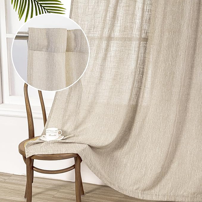 MYSKY HOME Ceiling Curtains for Living Room, Soft Cotton Curtain Polyester Blend Semi Sheers Light Filtering Window Treatments Decor Back Tab Top Panel, 50" x 95", Light Oatmeal, 2 PCs
