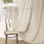 MYSKY HOME Boho Curtains Farmhouse Living Room Curtain Drapes, Light Filtering Semi Soft Cotton Blend Sheer Window Treatments for Sliding Glass Door Doorways, 50" x 90", Light Oatmeal, Set of 2