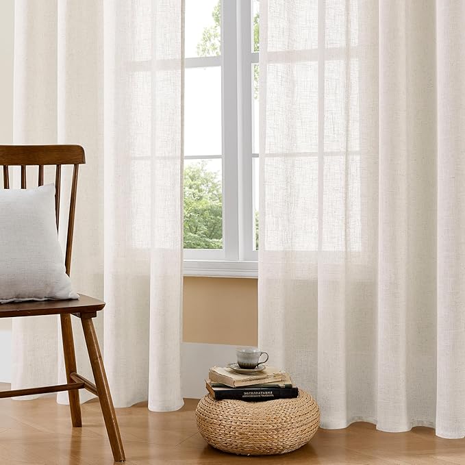 Joydeco Linen Curtains 72 Inch Length 2 Panels Set for Living Room,Light Filtering Curtains 37 Inch Wide for Bedroom, Off-White Curtains with Back Tab & Rod Pockets (37x72 inch, Off-White)