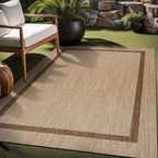 Bordered Outdoor Rug 9x12 Washable Outside Carpet for Indoor Patio Porch Waterproof Easy Cleaning Non Shedding Area Rugs Jute Beige - Nut Brown 9 x 12