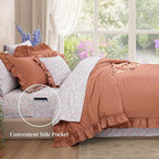 Queen Comforter Set - 7 Pieces Ruffle Autumn Leaf Bedding Sets, Shabby Chic Farmhouse Bed in a Bag Queen with Ruffle Comforter, Floral Sheets, Pillowcases & Shams