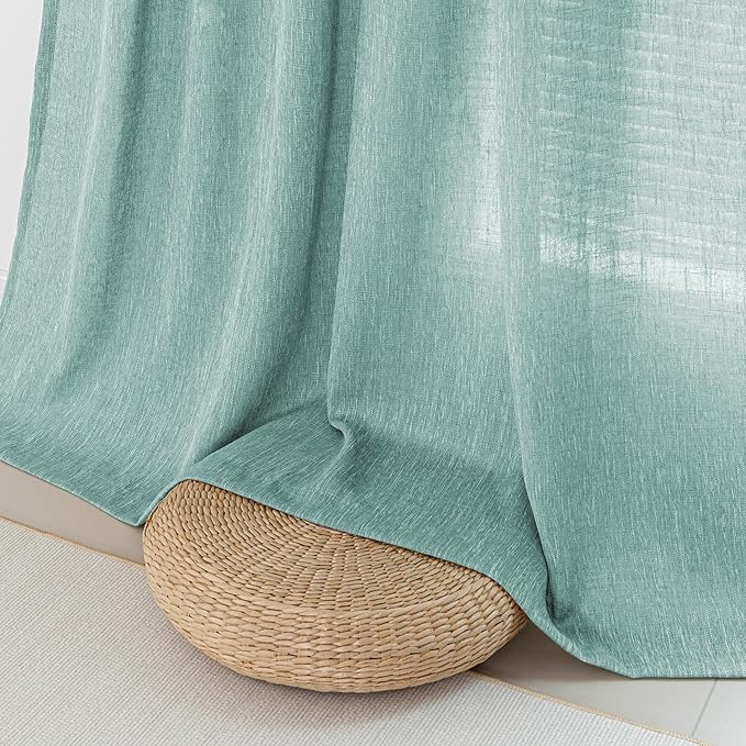 MYSKY HOME Semi Sheer Curtains for Sliding Door 95 Inches Long 2 Panels, Farmhouse Ceiling Curtains Living Room Light Filtering Back Tab Elegant Style Soft Fabric, 50" x 95", Turquoise, 2 Piece