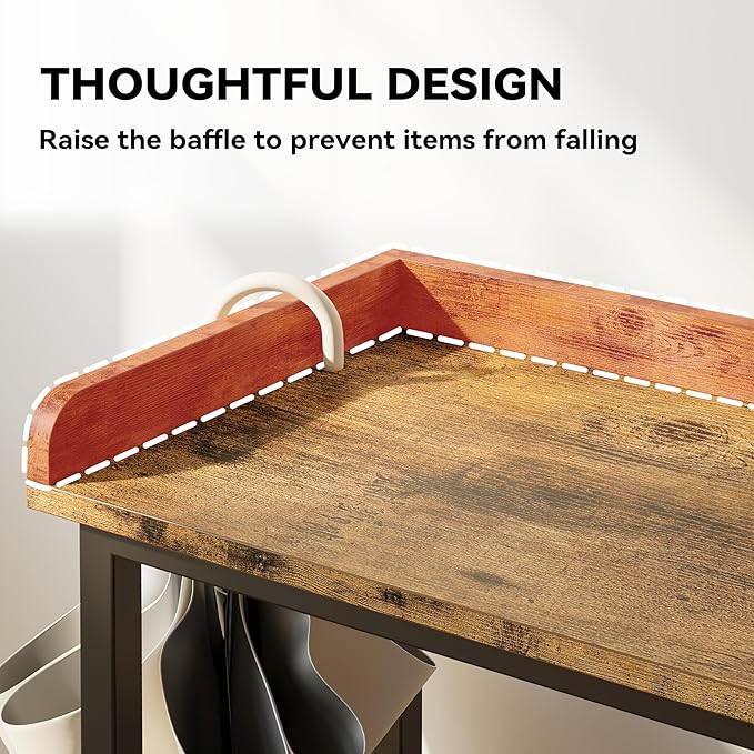 IRONCK Console Table, Sofa Table with Power Outlet, Farmhouse Hallway Table for Entryway, Living Room, Height Adjustable, Easy Assembly, Rustic Brown,32"