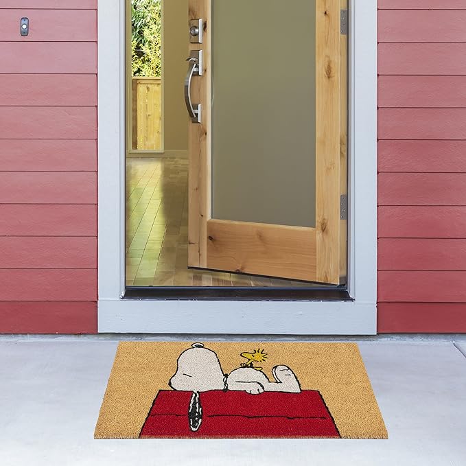 Gertmenian Peanuts Snoopy Coir Doormat - 2x3 Welcome Mat (2-Pack), Ideal for High Traffic Areas in Front Door, Garage, Entryway - House/Peanut Patch, 80003
