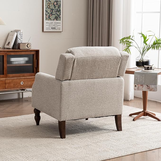 Kidol & Shellder Oatmeal Oversized Accent Chair for Living Room Mid Century Modern Reading Chair with Back Wide Upholstered Comfy Single Sofa Chair Bedroom Lounge Side Corner Boucle Fabric Armchair