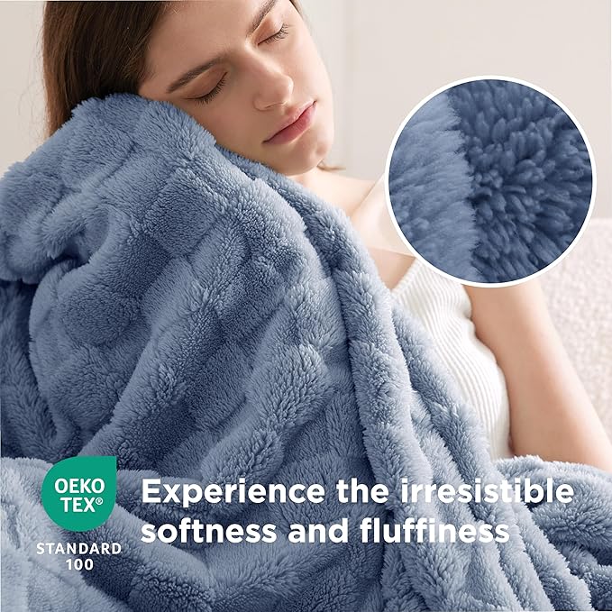 Bedsure GentleSoft Ashley Blue Throw Blanket for Couch - Super Soft Cozy Blankets Gifts for Women Men Girls, Cute Small Fleece Throws for Bedroom Home Decor, 50x70 Inches